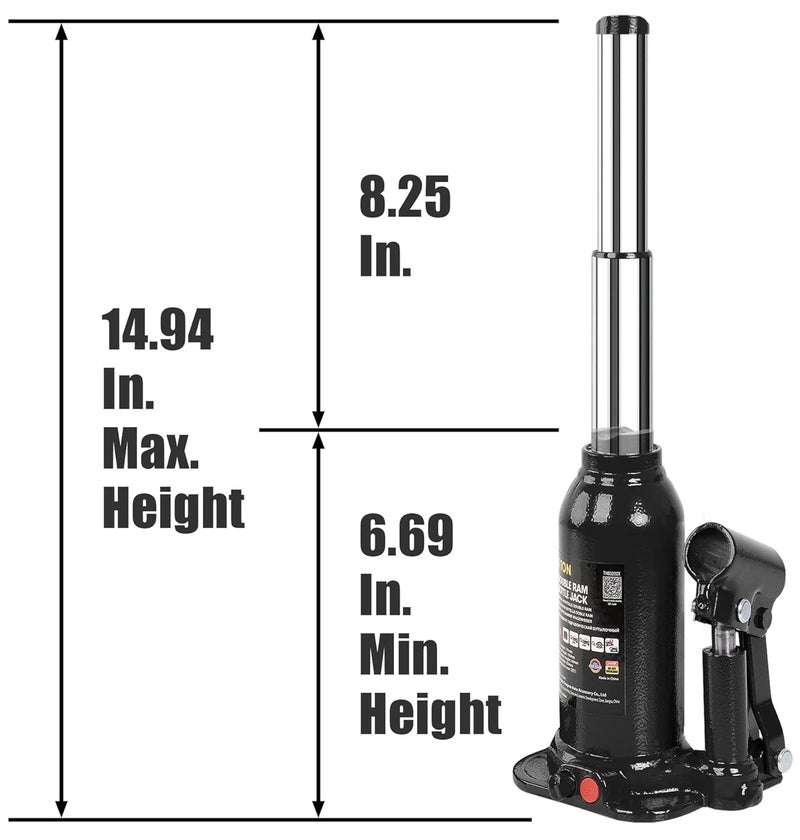 TORIN 2 Ton (4,000 LBs) Double Ram Welded Bottle Jack for Car Auto Repair and House Lift, Black, ATH80202XB - Image 2